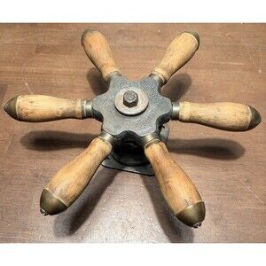 Antique Ship Steering Wheel 11" Cast Metal Wood Handles Nautical Marine Helm